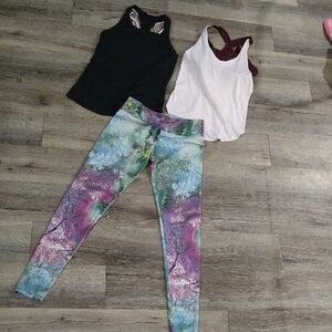 Bundle: Onzie Colorful Leggings with Fabletics Tank Tops/Bras Attached
